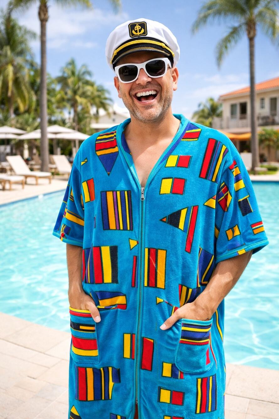 Vintage 90s Terrycloth Geometric Zip Cover Up Unisex Resortcore Colorblock XL